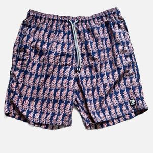 Tom and Teddy Mens XL Navy Pink Lined Swim Trunks Polyester Beach Shorts